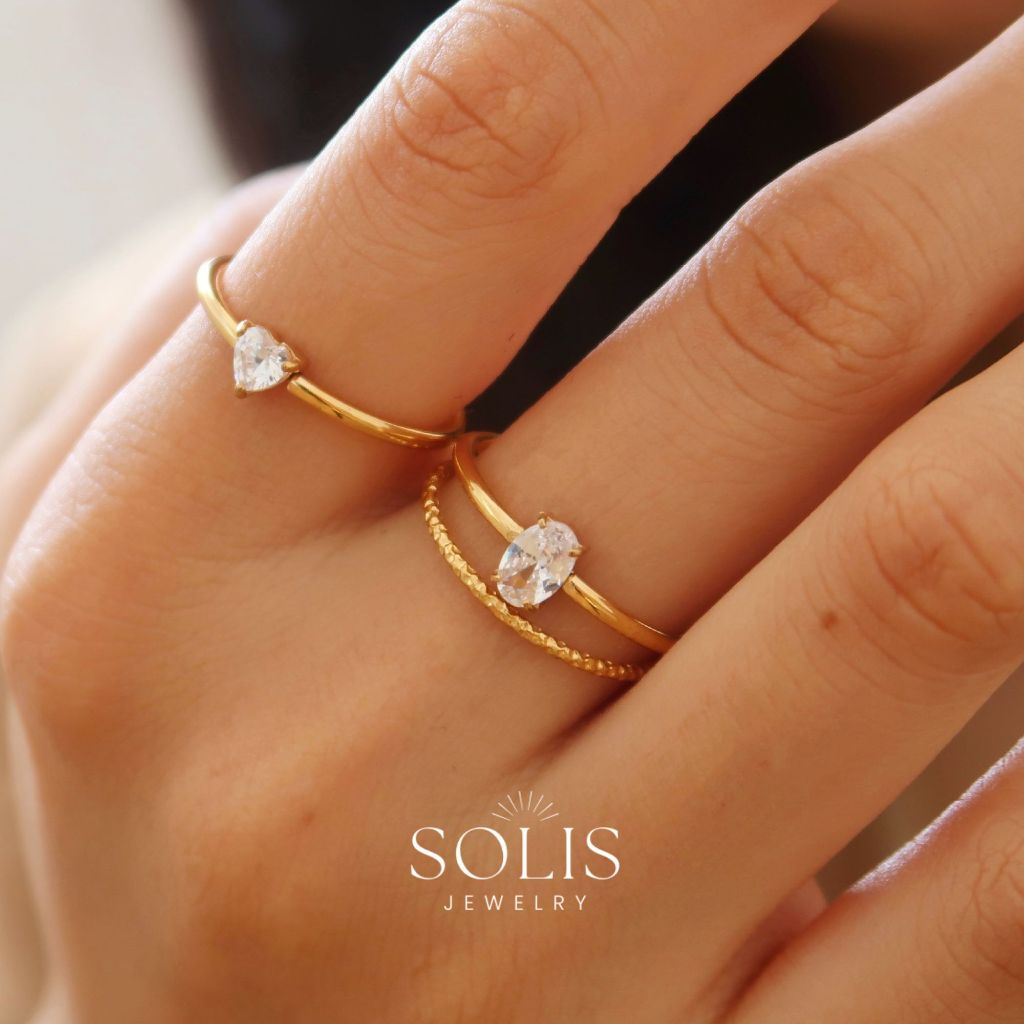 Daily Heart Oval Zircon Stacking Ring • กันน้ําไม่ซีดจาง Tarnish • เครื่องประดับแฟชั่นสําหรับผู้หญิงผู้ชาย RG425 RG426