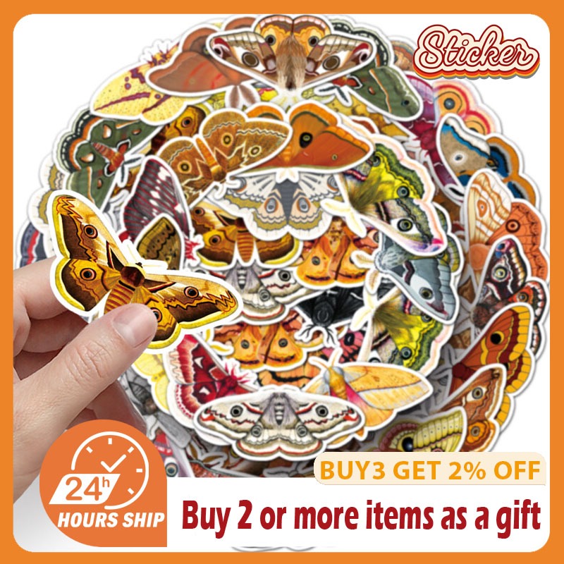 50pcs สัตว์ Moth แมลงสติกเกอร์การ์ตูน Graffiti DIY โทรศัพท์แล็ปท็อปกระเป๋าเดินทางสเก็ตบอร์ดรถ Decal ของเล่น