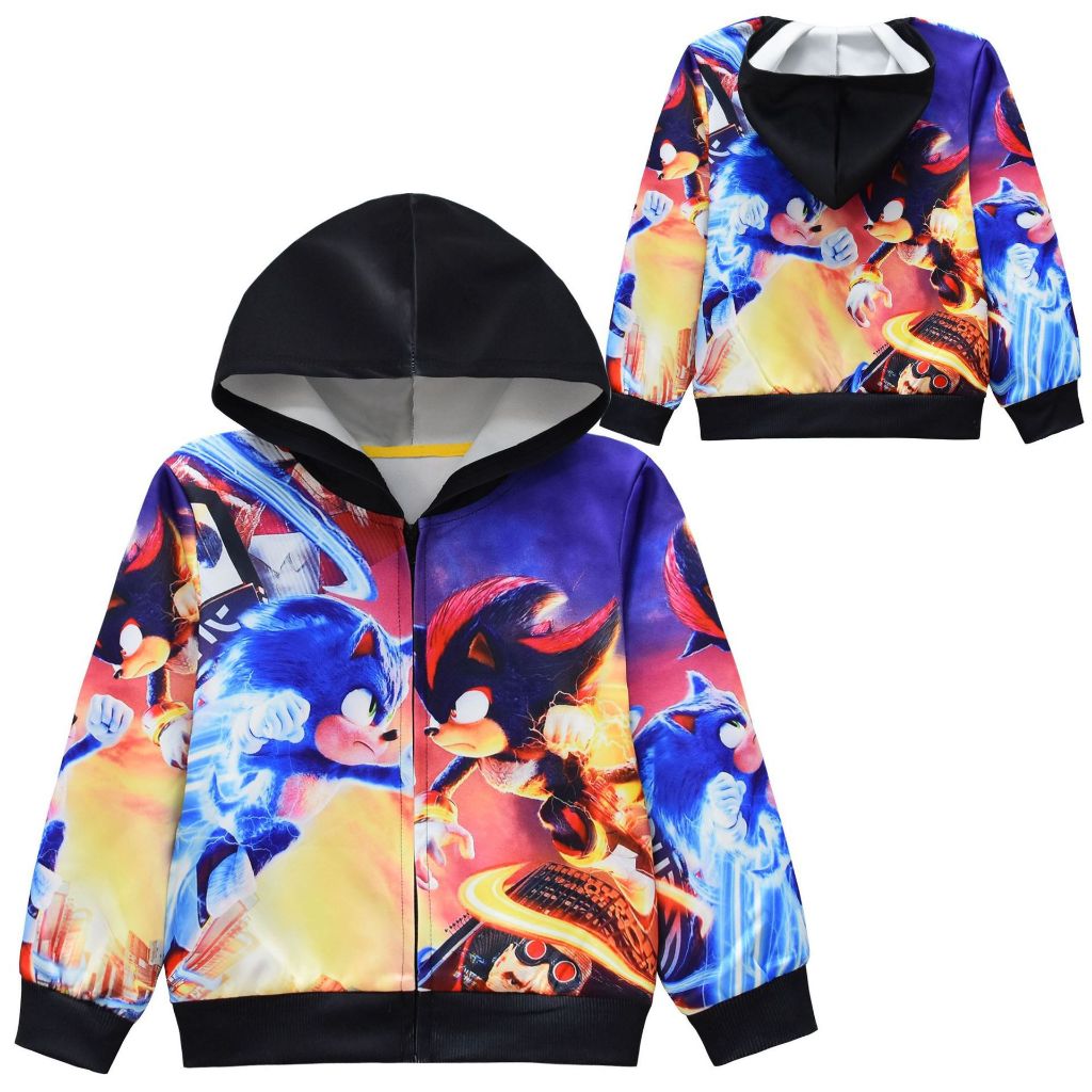 Sonic The Hedgehog 2 เสื้อแจ็คเก็ตมีฮู้ดมีฮู้ดลายการ์ตูนสําหรับเด็กผู้ชาย