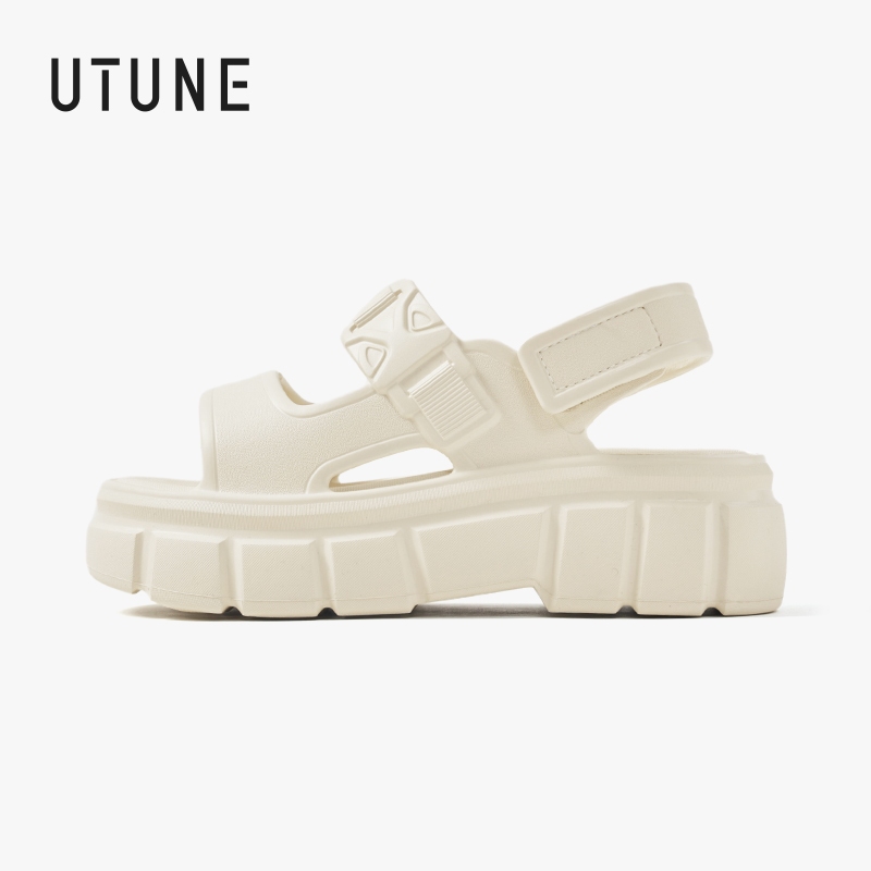 [New Arrival] UTUNE Womens Sandals Two Strip Sandal Casual Soft Thick Sole Non-Slip Flat Beach Shoes