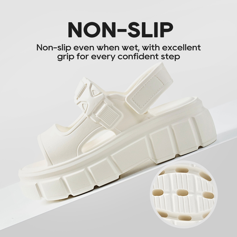 [New Arrival] UTUNE Womens Sandals Two Strip Sandal Casual Soft Thick Sole Non-Slip Flat Beach Shoes