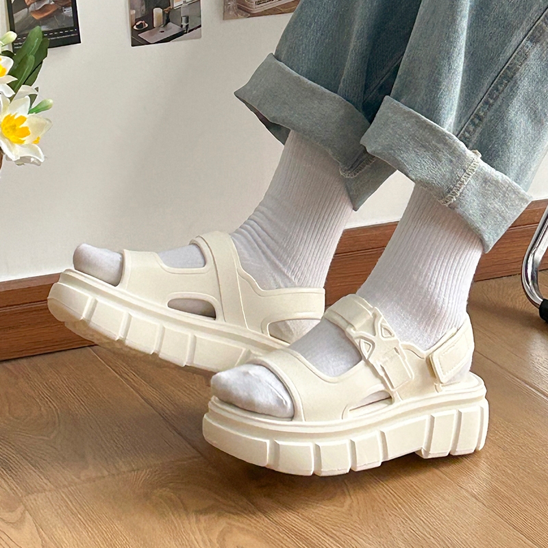 [New Arrival] UTUNE Womens Sandals Two Strip Sandal Casual Soft Thick Sole Non-Slip Flat Beach Shoes