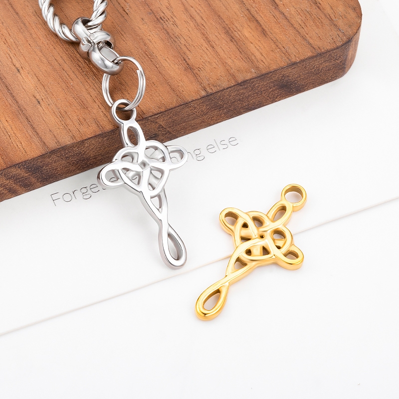 ขัดสแตนเลส Retro Hollow Cross จี้ diy เครื่องประดับอุปกรณ์เสริม 18K Gold Celtic Knot Charms