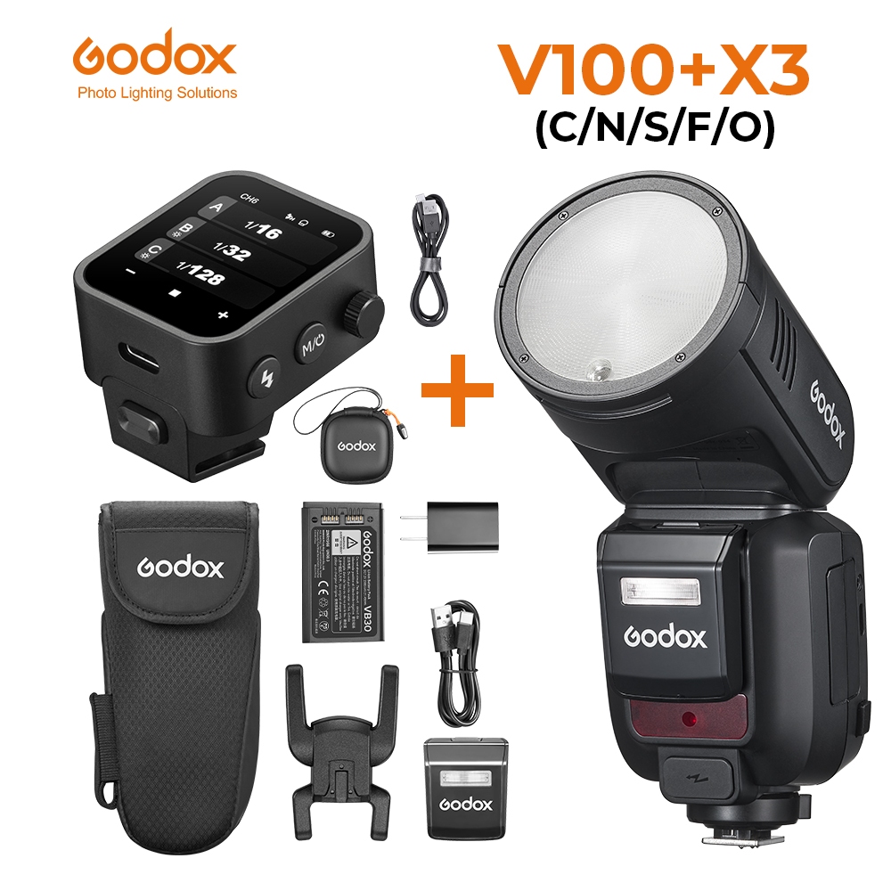 Godox V100 TTL กล้องหัวกลม Li-ion Flash Power Beyond Limits 100Ws พร้อม X3