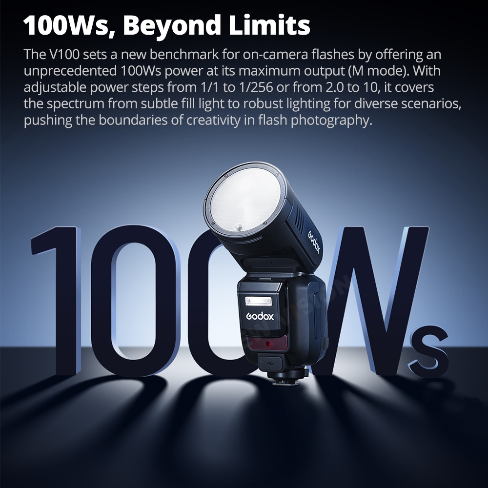 Godox V100 TTL กล้องหัวกลม Li-ion Flash Power Beyond Limits 100Ws พร้อม X3