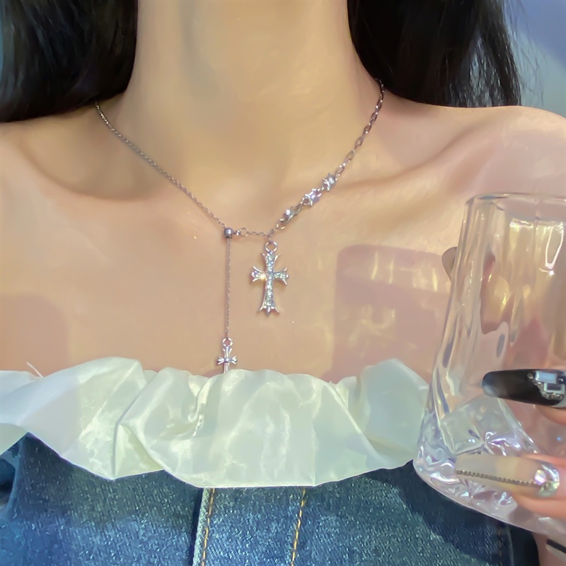 Benge Drawable Cross Y2K สร้อยคอเพชรประกายแฟชั่น Vintage Seaside Vacation Party ของขวัญวันหยุดอุปกรณ์เสริม