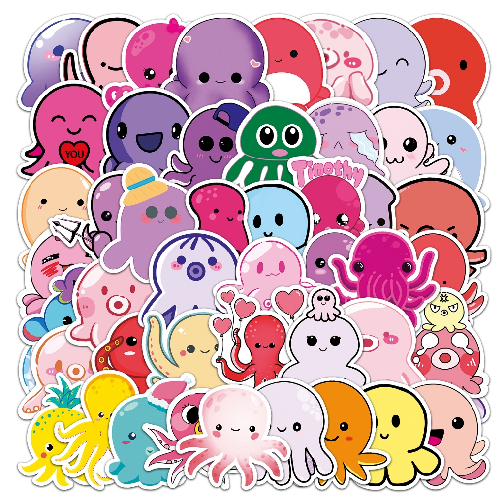 50ชิ้นใหม่น่ารักสีชมพูปลาหมึกสติกเกอร์สําหรับ ทําเอง หมวกกันน็อคจักรยานบัญชีมือกรณีดินสอกราฟฟิตีกันน้ําตกแต่งของขวัญ