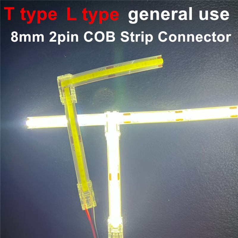 T ประเภท 2 พิน COB LED Connector 8 มม.การเชื่อมต่อ Slderless Mini Buckle FCOB ไฟ LED Strip ไม่มี Dark Area Connector
