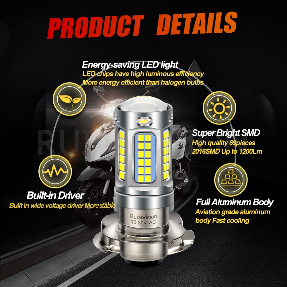 Ruiandsion 1/2x H6M LED ไฟหน้ารถจักรยานยนต์ P15D ไฟวิ่งกลางวัน AC 10-30V สีขาว Warm White ราคา ถูกที่สุด ดีลบีเคเค แกลเลอรีภาพที่ 4