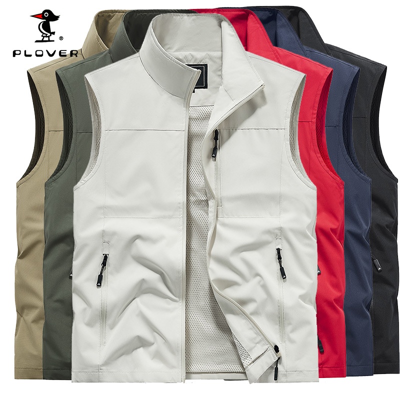 PLOVER เสื้อกั๊กผู้ชาย เสื้อกั๊กแห้งเร็วหลายกระเป๋า