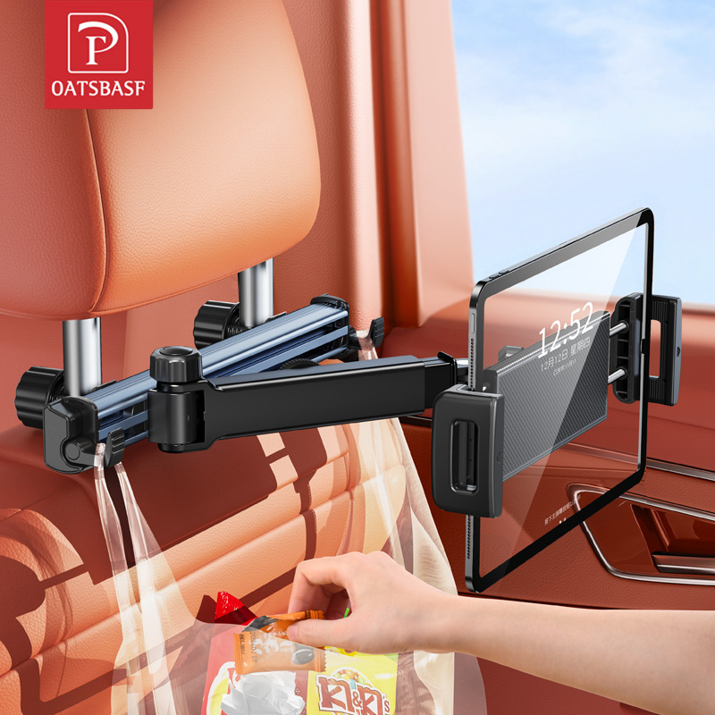 OATSBASF หมอนรองหลังรถยนต์ ที่วางแท็บเล็ต โทรศัพท์ ขาตั้งในรถ มีตะขอเก็บของ ที่พิงศีรษะด้านหลัง สําหรับโทรศัพท์ 4.7-12.9 นิ้ว แท็บเล็ต