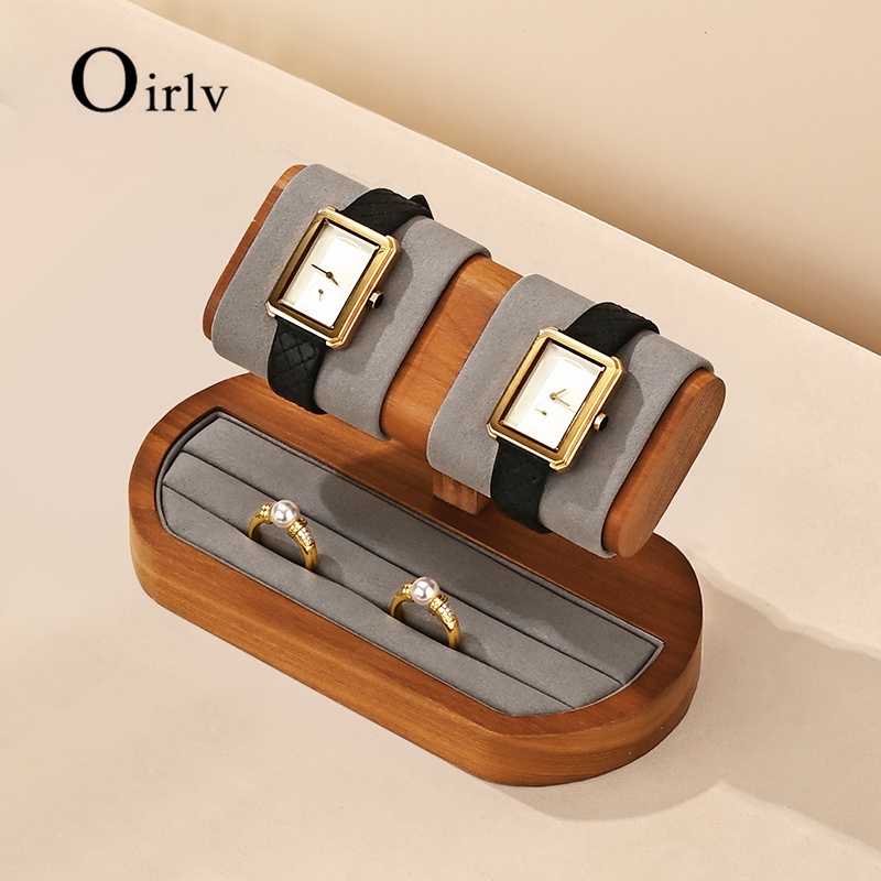 Oirlv นาฬิกาขาตั้งจอแสดงผลนาฬิกาไม้จัดเก็บต่างหูแหวนสร้อยข้อมือจอแสดงผลผู้ถือนาฬิกาสําหรับของขวัญผู้หญิงและผู้ชายสําหรับนิทรรศการและใช้ในบ้าน SM236