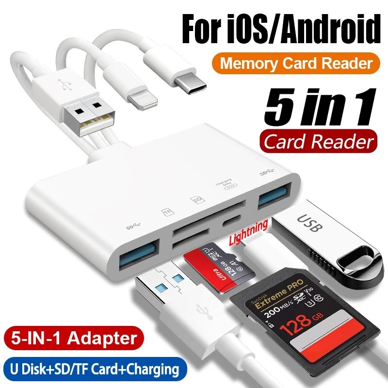 5 In 1 เครื่องอ่านการ์ดประเภท C USB OTG หน่วยความจํา SD Card Reader อะแดปเตอร์แปลงสําหรับ IOS รองรับ SD Micro SD/SDHC/SDXC/MMC