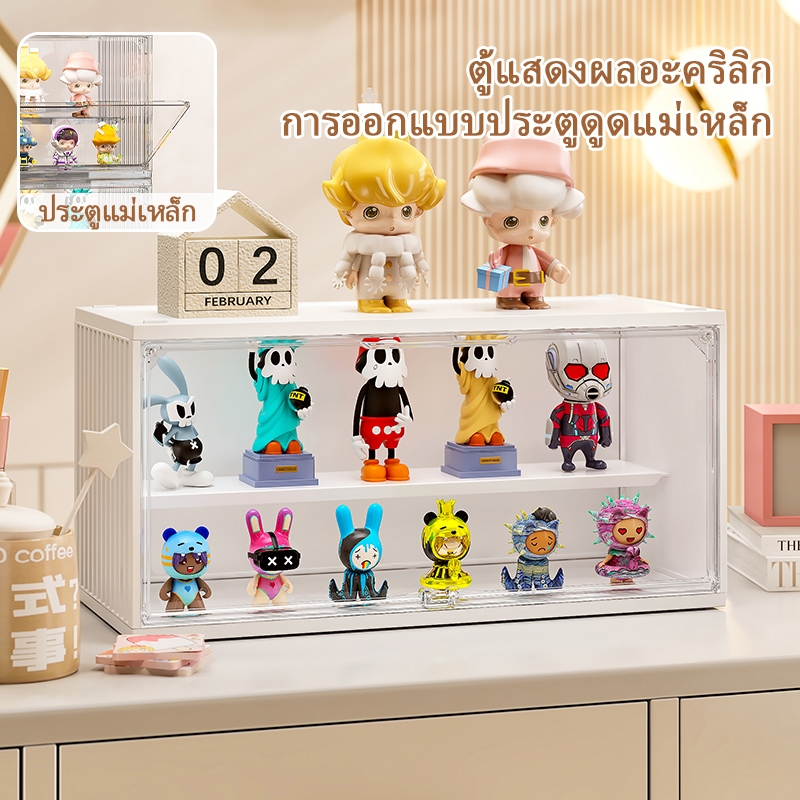 กล่องโมเดล สีขาว/โปร่งใส รุ่นโชว์ 2 ชั้น วางซ้อนกันได้ ป้องกันฝุ่น พร้อมฝาปิด โปร่งใส ความจุขนาดใหญ่