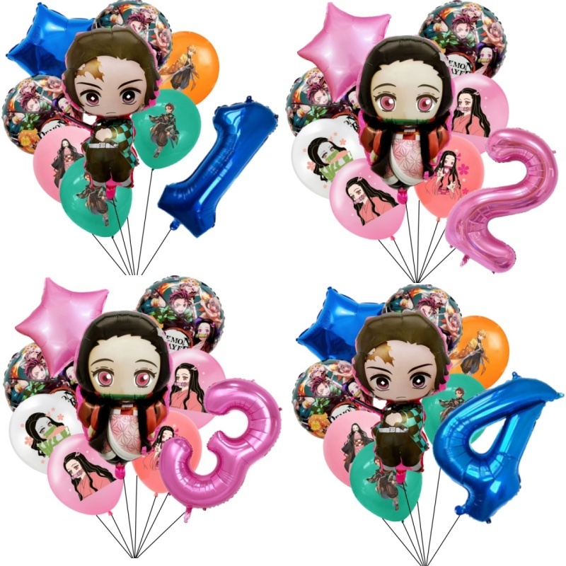 9pcs การ์ตูน Demon Slayer Party Decor Globos Kamado Tanjirou Nezuko บอลลูนอะนิเมะธีม Baby Shower Birthday Party Supplies