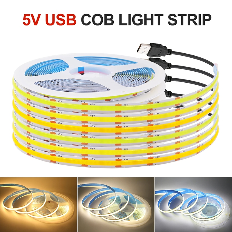 Dc5v COB แถบไฟ Led พร้อมแหล่งจ่ายไฟ USB 320LED/m ความหนาแน่นสูงยืดหยุ่น 3000K/4000K/6500K หลายสีแถบแสง