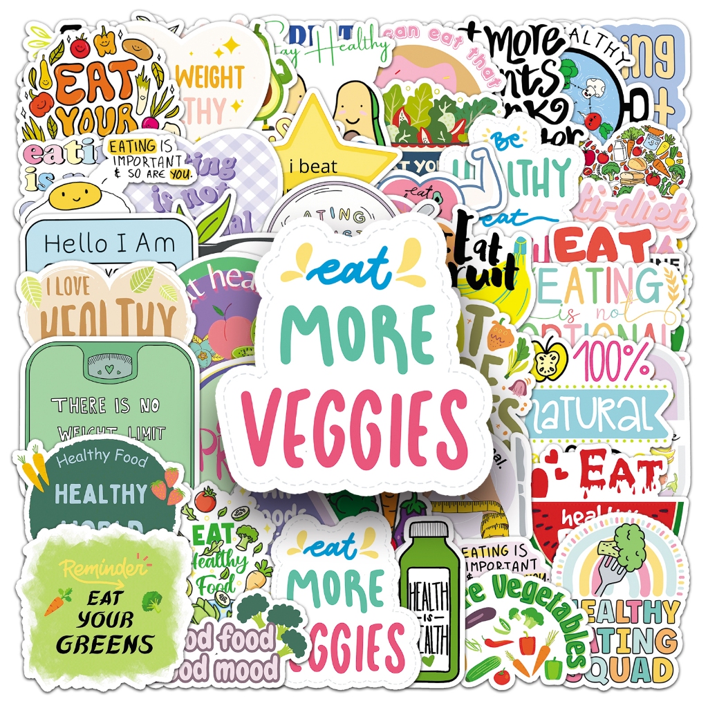 50 ชิ้น Healthy Diet Theme ภาษาอังกฤษ Graffiti สติกเกอร์กันน้ํา DIY สําหรับโทรศัพท์แล็ปท็อปหมวกนิรภัยรถสติกเกอร์ Creative Home Decal