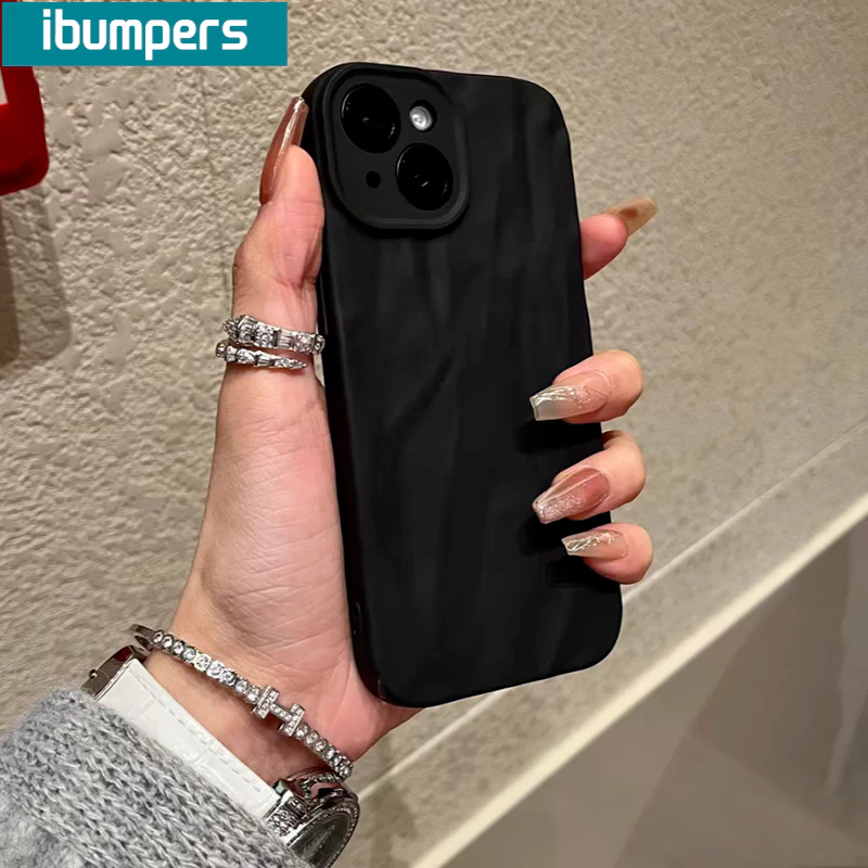 ibumpers เคสไอโฟน เคสไอโฟน แฟชั่นเรียบง่าย เคสไอโฟน สีดํา เคสโทรศัพท์มือถือ ซิลิโคนนิ่ม แบบหนา กันกระแทก รูปร่างคลื่น สําหรับ Iphone 15 14 12 13 11 Pro Max IP 7 8 Plus Iphon X Xs Xr XsMax thumbnail 6