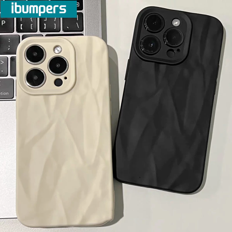 ibumpers เคสไอโฟน เคสไอโฟน แฟชั่นเรียบง่าย เคสไอโฟน สีดํา เคสโทรศัพท์มือถือ ซิลิโคนนิ่ม แบบหนา กันกระแทก รูปร่างคลื่น สําหรับ Iphone 15 14 12 13 11 Pro Max IP 7 8 Plus Iphon X Xs Xr XsMax