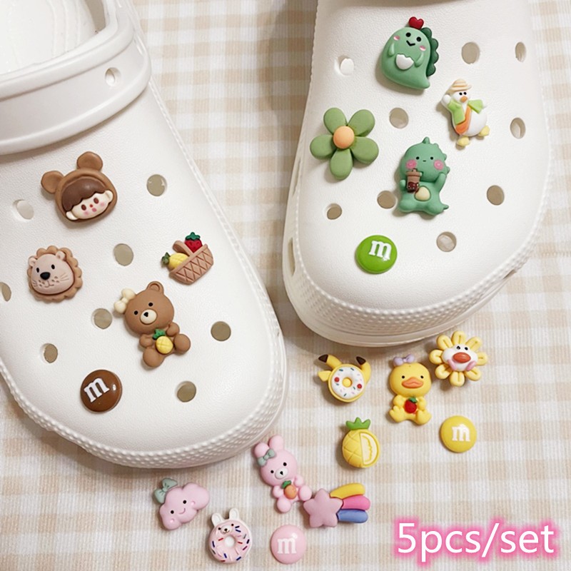 5ชิ้น/เซ็ต-รองเท้าถ้ําเสน่ห์ไดโนเสาร์หมีสีน้ําตาลกระต่ายเป็ดสีเหลืองปุ่มรองเท้าอุปกรณ์ตกแต่ง