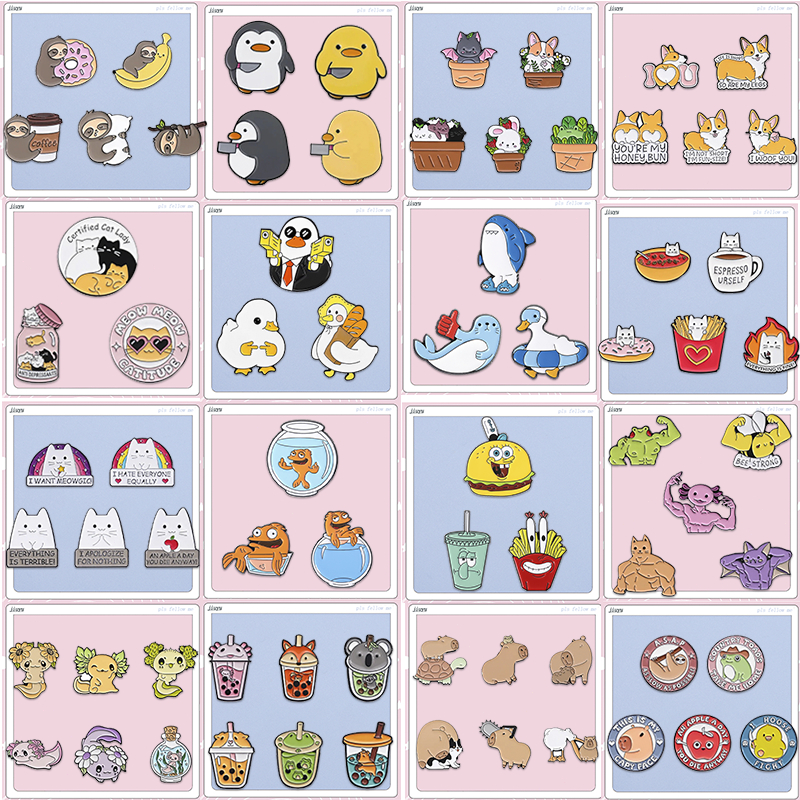 3-6 ชิ้น/เซ็ตสัตว์ Series เคลือบ Pins Salamander Capybara สั้น-ขา Corgi เข็มกลัดป้ายเครื่องประดับของขวัญ