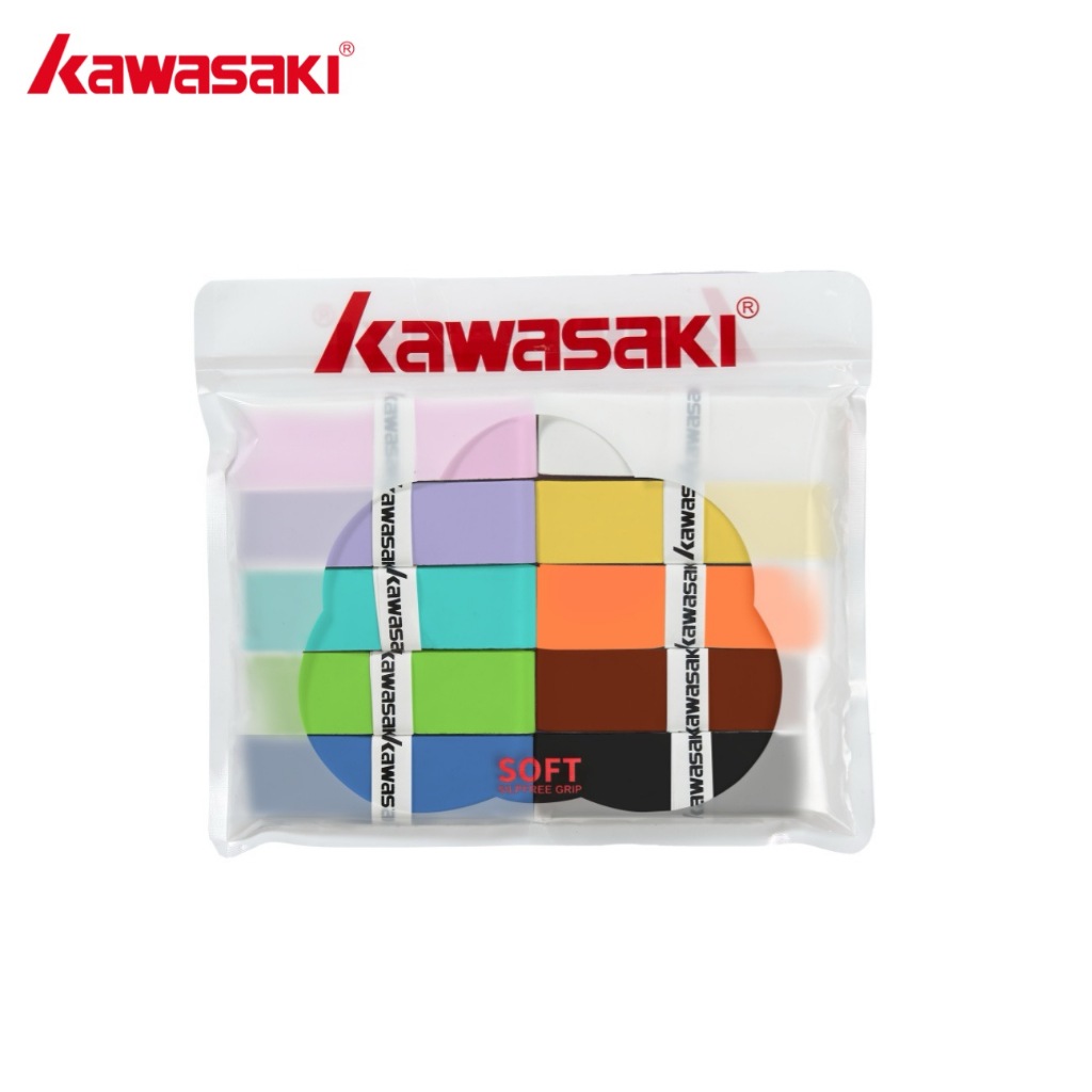 KAWASAKI คาวาซากิ 5/10 ชิ้น ลูกชิ้นพายจับมือจับแบดมินตันจับเทนนิสจับ001นุ่มมือกาวทนทานเหงื่อ-ดูดซับวงด้วยยางจับ
