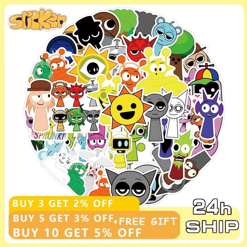 55pcs Incredibox Sprunki สติกเกอร์การ์ตูนเพลงเกมสติกเกอร์ DIY แล็ปท็อป Decals ของเล่นเด็ก