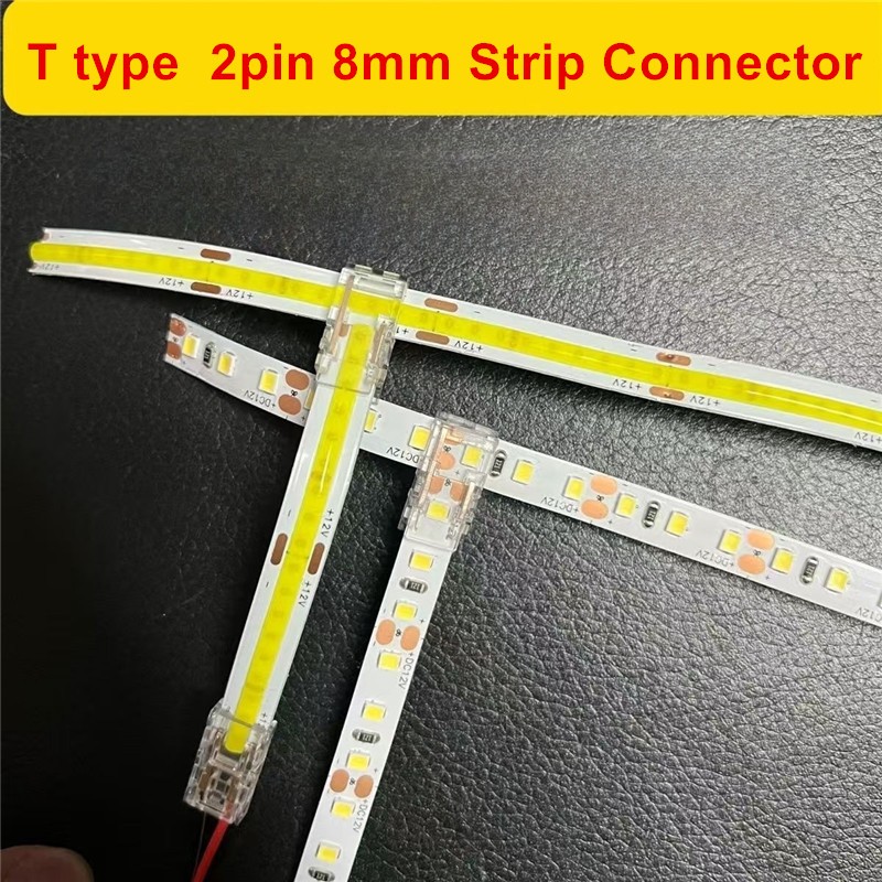 8 มม.2pin COB LED Strip Connector ไฟเทป L รูปร่าง T LED มุมตัวเชื่อมต่อสําหรับ SMD COB Strip Light F