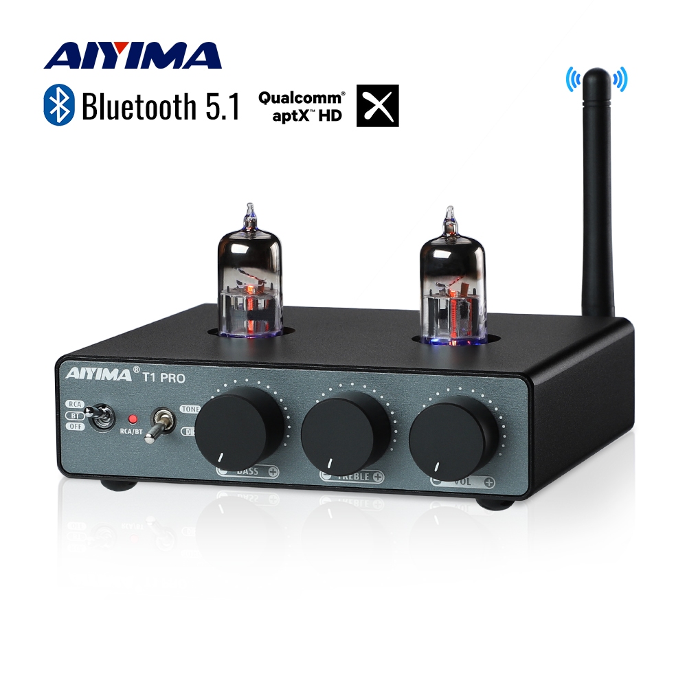 Aiyima T1 PRO สูญญากาศหลอด Preamplifier เครื่องขยายเสียงเสียงบ้าน RCA อินพุตบลูทูธเบส Treble Control HiFi สเตอริโอ AUX 12V Trigger