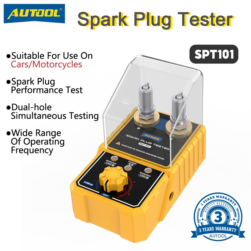 AUTOOL SPT101 เครื่องทดสอบหัวเทียนรถยนต์ 12v หัวเทียน หัวเทียนทดสอบเสี เครื่องทดสอบหัวเทียน สำหรับวิเคราะห์ปลั๊กจุดระเบิดและจำลองเครื่องยนต์ทำงาน