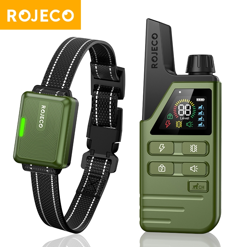 Rojeo ปลอกคอฝึกสุนัขไฟฟ้าที่ถอดออกได้เห่าชาร์จป้องกันการเห่าปลอกคอสั่นสะเทือนช็อตสําหรับสุนัขสัตว์เลี้ยงทั้งหมดกับคลิ๊กเกอร์