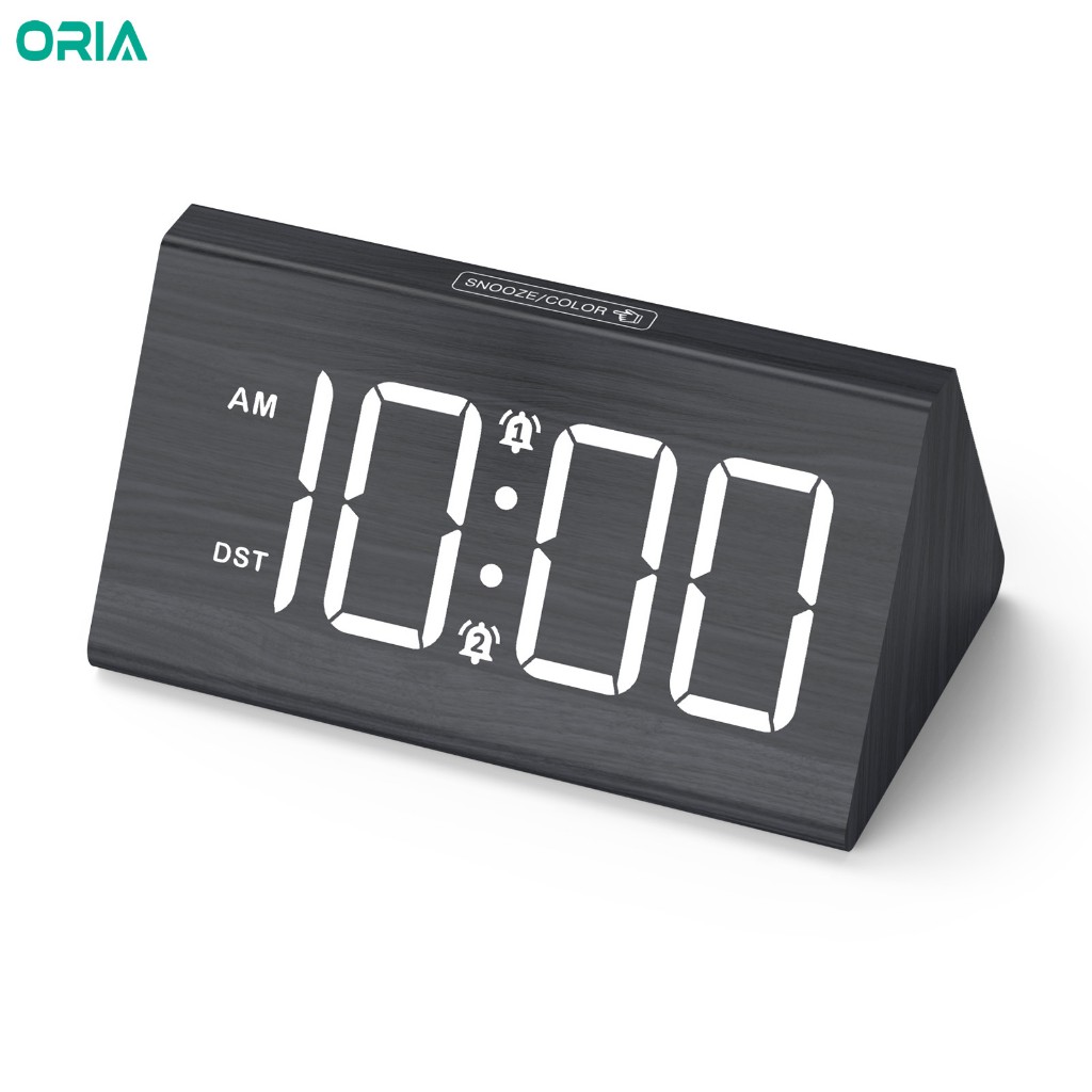 Oria ไม้นาฬิกาปลุกดิจิตอล 12/24H นาฬิกาตั้งโต๊ะพร้อมไฟโดยรอบหลายสีสําหรับห้องนอนเครื่องนอนหลับหนัก