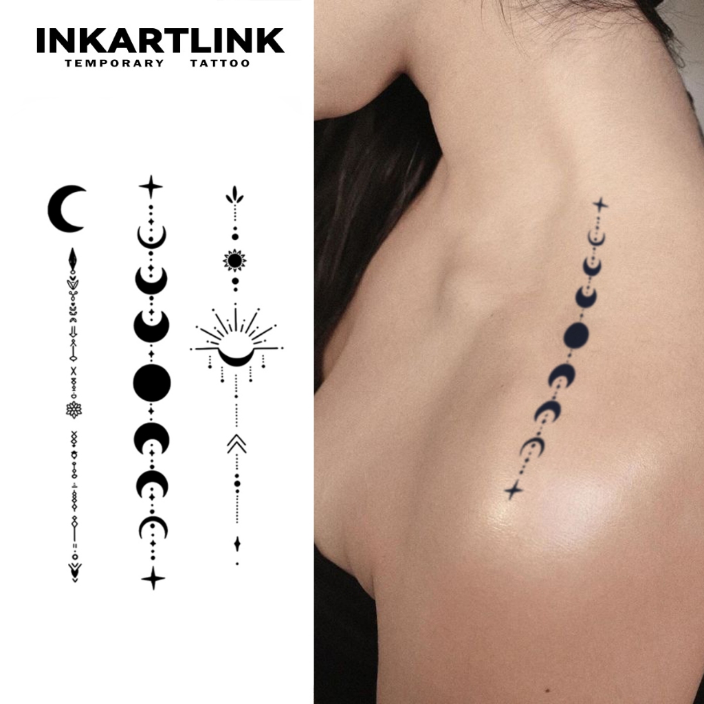 Inkartlink Minimalist Star Moon Links สติ๊กเกอร์รอยสักชั่วคราว, สติ๊กเกอร์รอยสักเมจิกกันน้ําติดทนนาน, รอยสักปลอมกึ่งถาวร