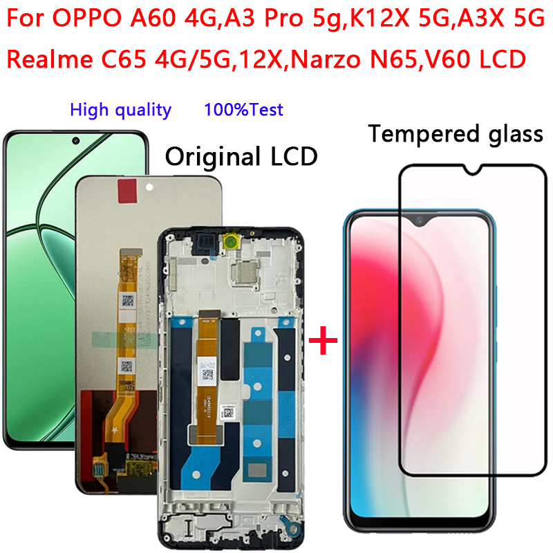 6.67 "สําหรับ OPPO A60,A3 Pro,K12X,A3X Realme C65,12X,Narzo N65,V60 4G 5G LCD หน้าจอสัมผัสหน้าจอด้าน