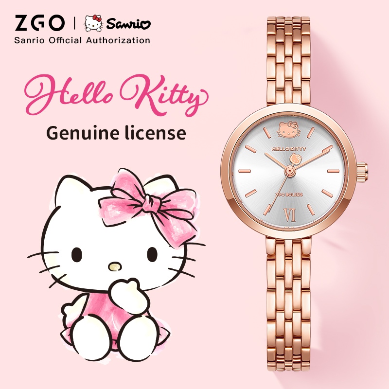 Zgo x Sanrio Hello Kitty นาฬิกาเด็ก สําหรับเด็กผู้หญิง นักเรียน วัยรุ่น นาฬิกาสร้อยข้อมือทุกคู่ นาฬิกาข้อมือควอตซ์กันน้ํา ของขวัญ 295.