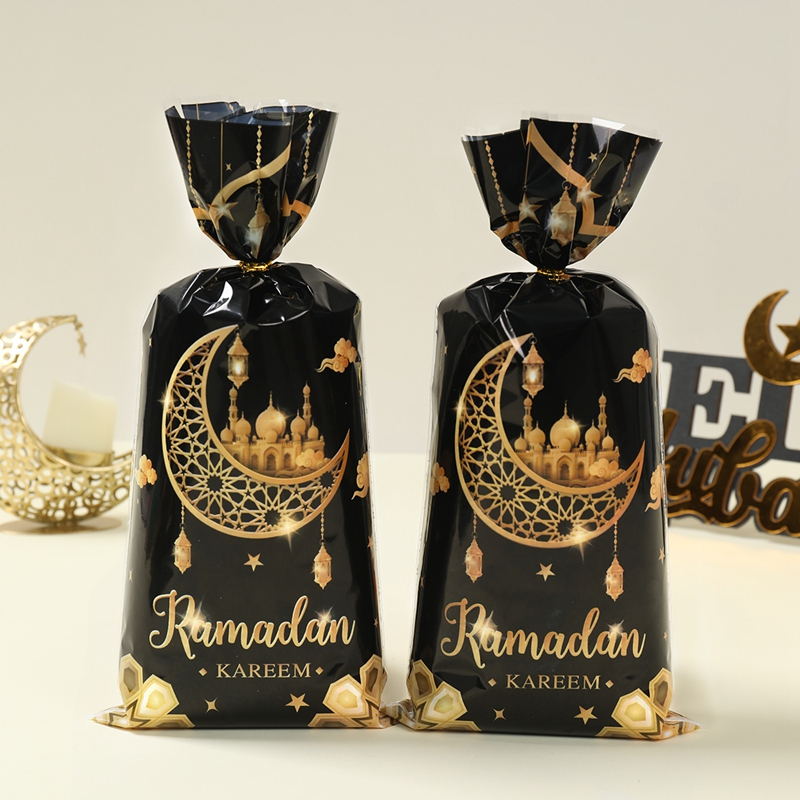 25/50/100pcs สีดํารูปแบบ Eid Loot กระเป๋า Eid Party ตกแต่ง Moon Ramadan Kareem Candy กระเป๋า Ramadan ตกแต่งสําหรับบ้านอิสลามมุสลิม Partyneeds Party Supplies