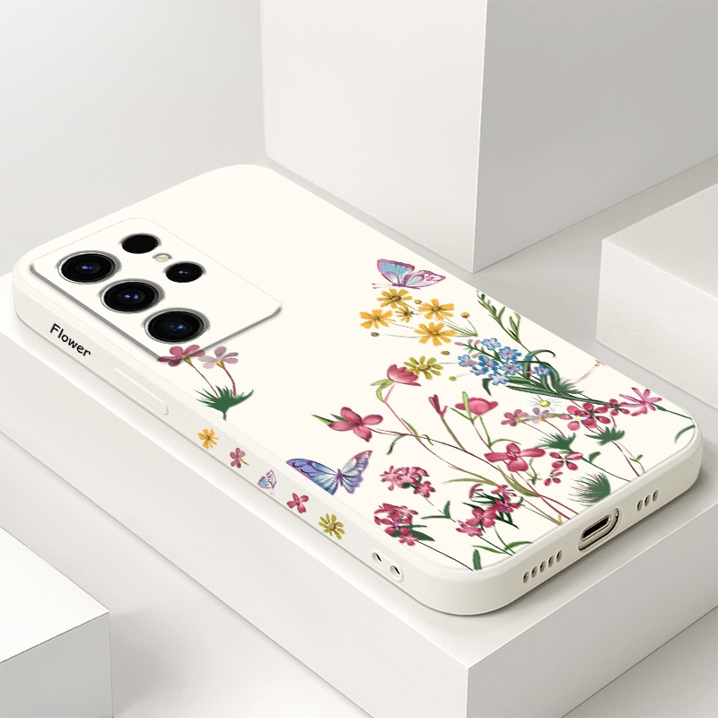 SAMSUNG พราวผีเสื้อเคสโทรศัพท์สําหรับsamsung Galaxy S25 S24 S23 S22 FE Ultra Plus 5Gซิลิโคนเหลวด้านข้างรูปแบบฝาครอบ