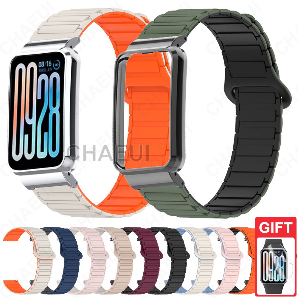 สายรัดซิลิโคนพร้อมเคสสร้อยข้อมือสีคู่วงแม่เหล็กสําหรับ Xiaomi Smart Band 9 8 7 Pro / Xiaomi Smart Band 9 8 Active