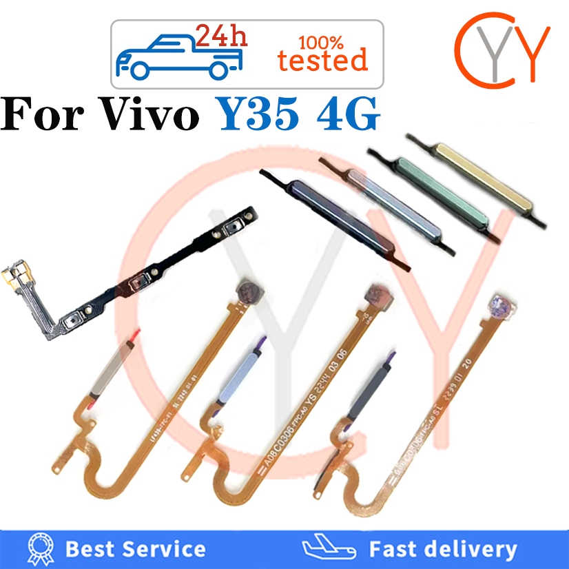 สําหรับvivo Y35 2022 4G V2205 กลับปุ่มสแกนลายนิ้วมือเซ็นเซอร์กลับปุ่มปรับระดับเสียงสวิตช์ไฟเปิดปุ่มF