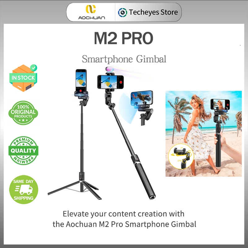 AOCHUAN สมาร์ท M2 PRO สีดําสมาร์ทโฟน Gimbal Stabilizer การติดตามใบหน้า Gimbal Stabilizer สําหรับ Iph