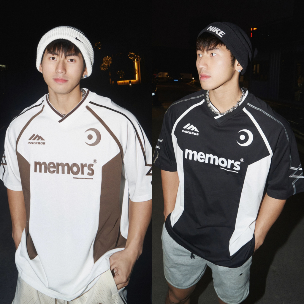 ProMan-แขนสั้นคอวีสไตล์อเมริกัน  สีต่อ  ชุดคู่รัก  ชุดคู่รักพิมพ์ลายตัวอักษร  แบบหลวม