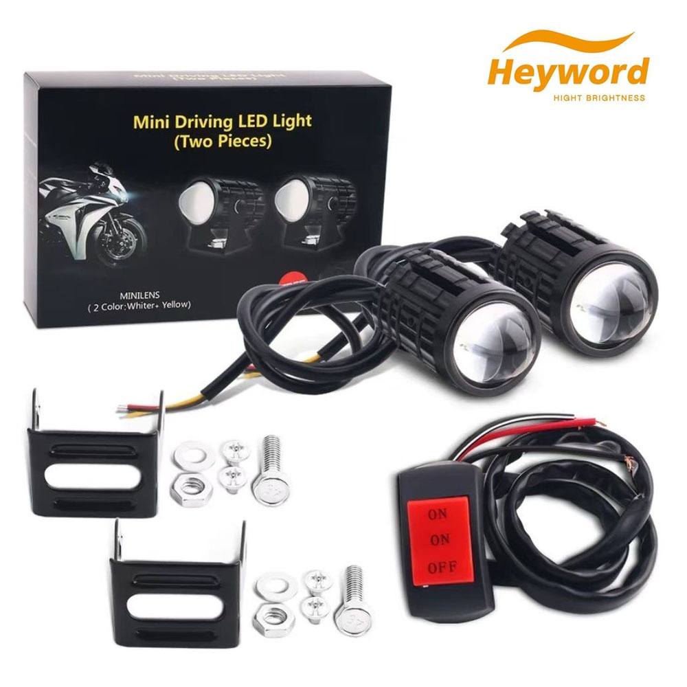 ไฟหน้า LED รถจักรยานยนต์ Heyword Cyclone Pro 20W – สปอตไลท์สีขาวและสีเหลืองแบบ Dual-Color พร้อมไฟหน้