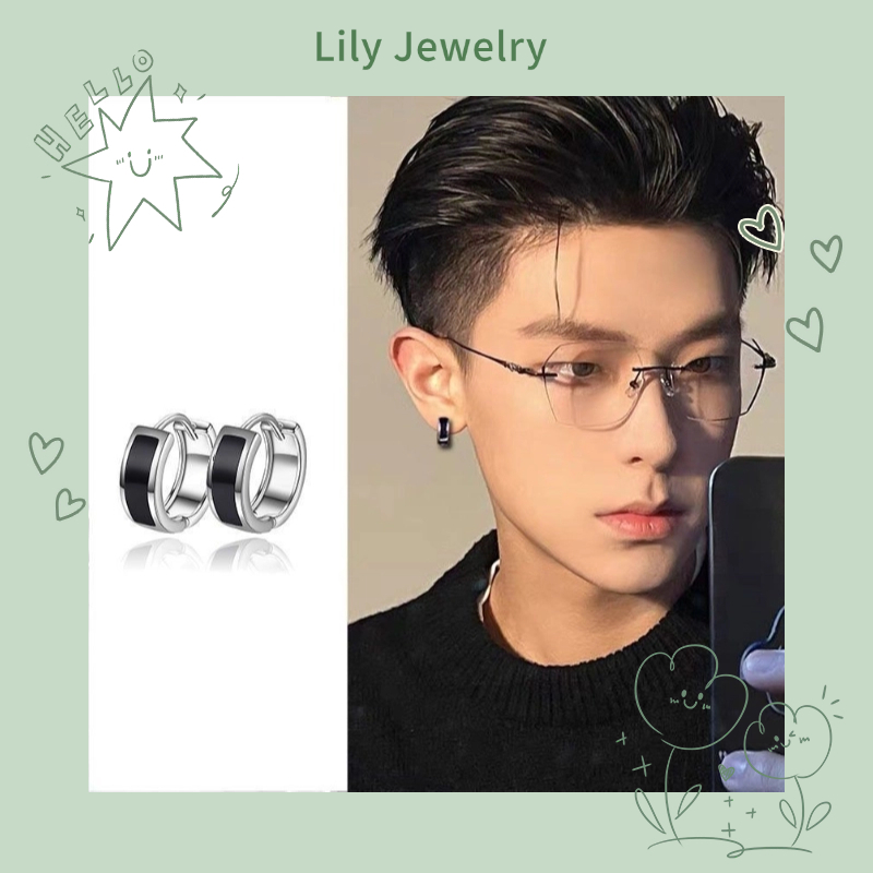 ที่ไม่ซ้ํากันที่เรียบง่ายต่างหูเหล็กไทเทเนียมชายสีดําอารมณ์ฮิปฮอปเวอร์ชั่นเกาหลี