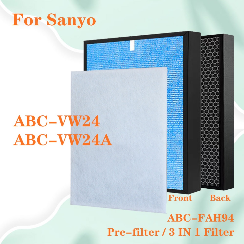 สําหรับเครื่องฟอกอากาศ Sanyo ABC-VW24 ABC-VW24A ABC-FAH94 เปลี่ยน 3 ใน 1 ต้านเชื้อแบคทีเรีย HEPA รวม