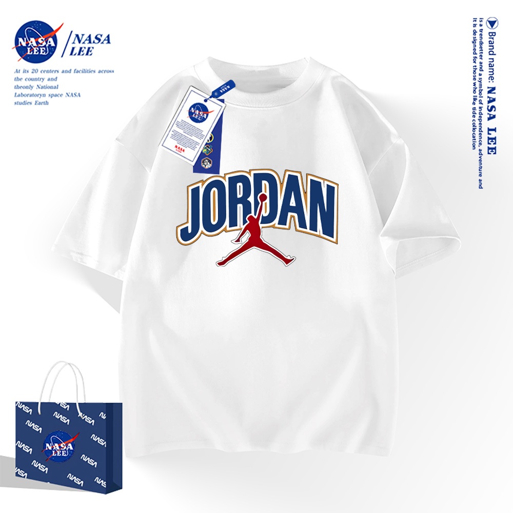 NASAเสื้อยืดสไตล์อเมริกาผ้าฝ้าย 100% คอสั้นเสื้อชาย และหญิงดั้งเดิม ดังค์ดังค์ นักกีฬา เสื้อแขนครึ่ง