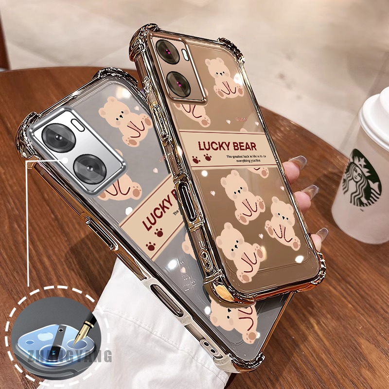 สําหรับoppo A57 4G 2022 A57 5G 2022 A77 A77s Super anti DROPเคสโทรศัพท์ไฟฟ้าความงามLucky Bearออกแบบใ