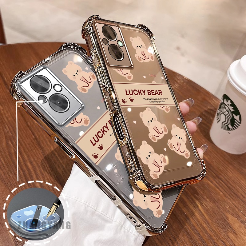 สําหรับ OPPO RENO 7Z 5G RENO 8Z 5G Super anti drop electroplated เคสโทรศัพท์ความงาม Lucky Bear ออกแบบใหม่รูปแบบ TPU นุ่ม