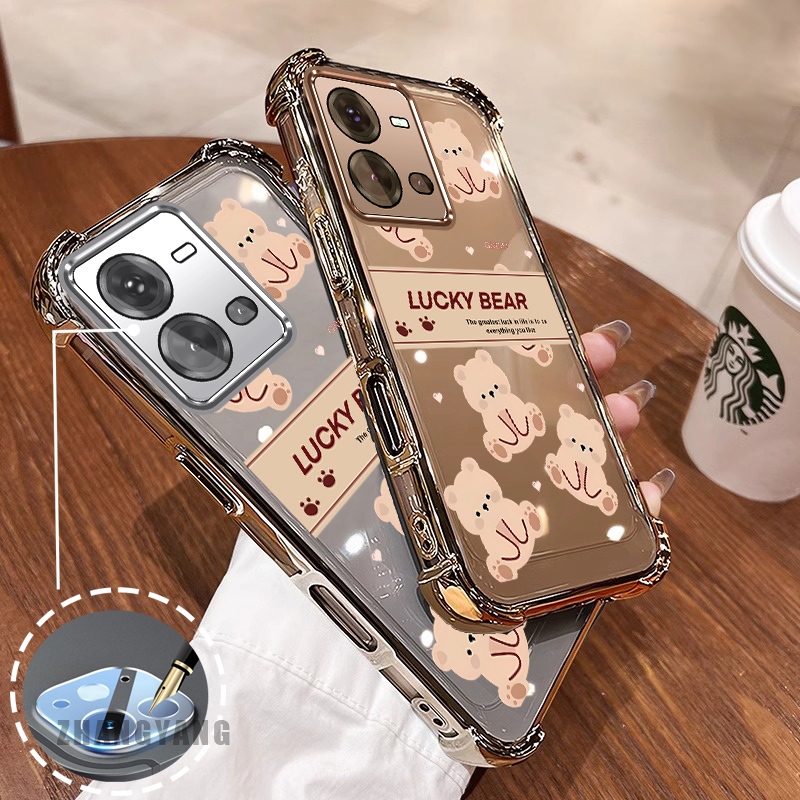 สําหรับ vivo V25 5G V25E 5G Super anti drop electroplated เคสโทรศัพท์ความงาม Lucky Bear ออกแบบใหม่รูปแบบ TPU soft case