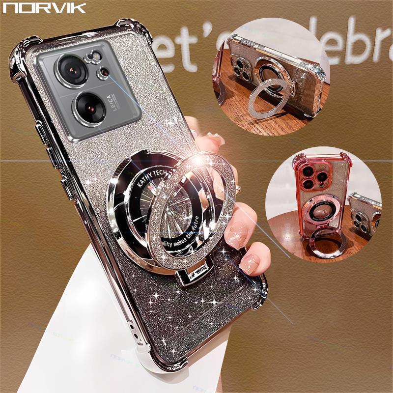 [NORVIK] ฝาครอบเข้ากันได้สําหรับ Xiaomi 13T/13T Pro เคสโทรศัพท์หรูหราสี่มุม Anti Fall Glitter Gradient Soft Casing พร้อมแท่นชาร์จไร้สาย JD015
