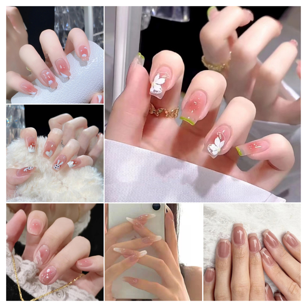 เล็บปลอมสําเร็จรูป แบบสั้น ลายน่ารัก แฟชั่น สําหรับตกแต่งเล็บ จํานวน 24 ชิ้น ต่อถุง